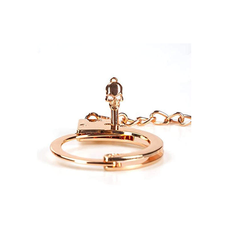 Metal Handcuffs Toy with Skull Keys Rose Gold Role Play Prop