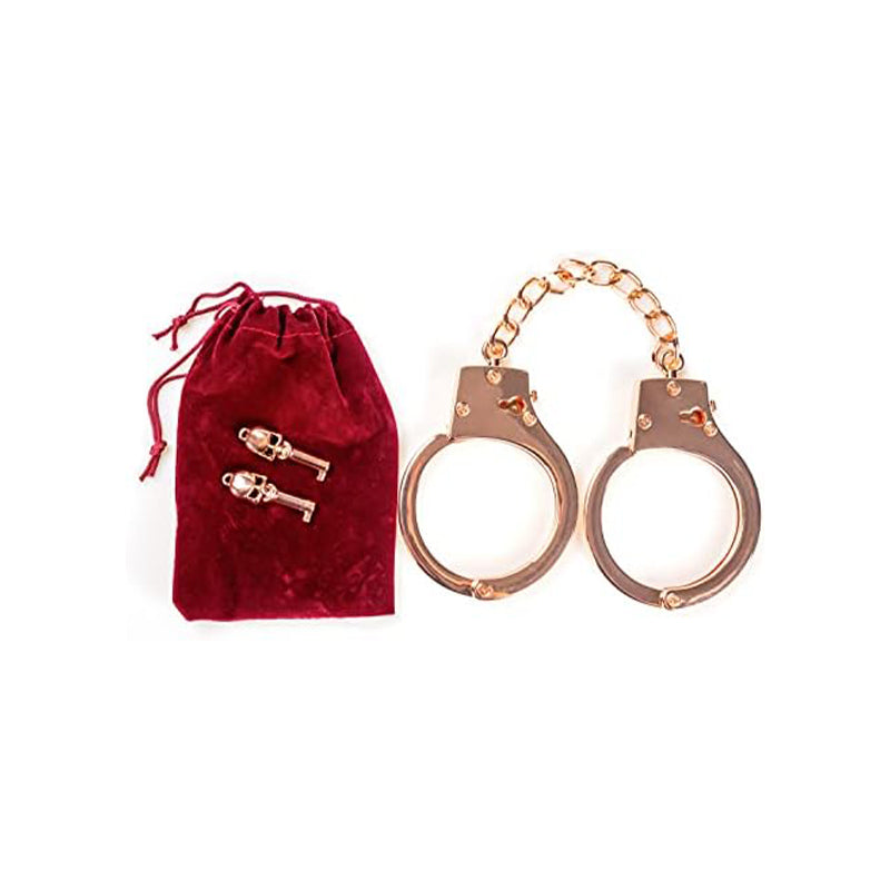 Metal Handcuffs Toy with Skull Keys Rose Gold Role Play Prop