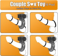 5Pcs Vibrating Cock Ring Sex Toys Penis Sleeve, Penis Rings Cockring Clitoral Vibrator Sexual Stimulator Device for Erection Enhancing Long Lasting Stronger, Adult Sex Toys for Men or Couple Pleasure