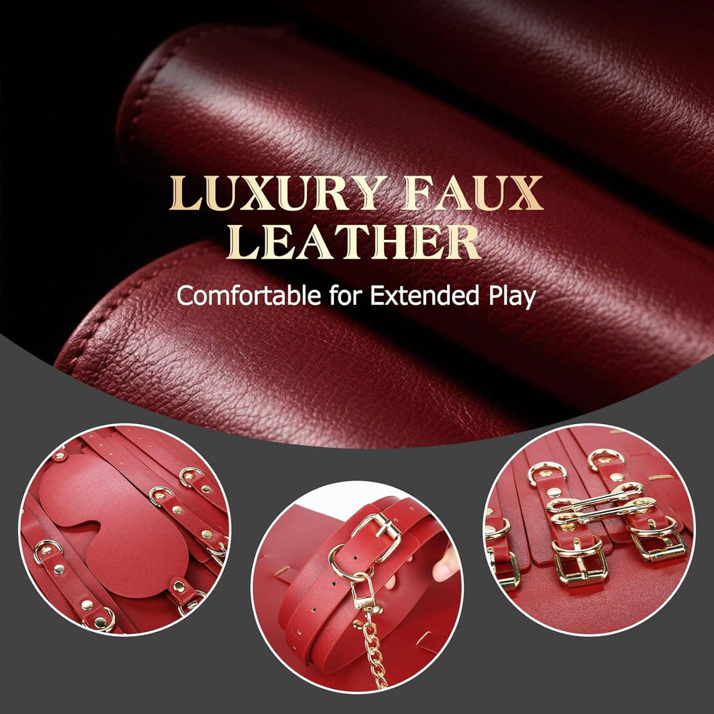 Premium Restraint Kit Adjustable Cuffs Blindfold Set Red 10P