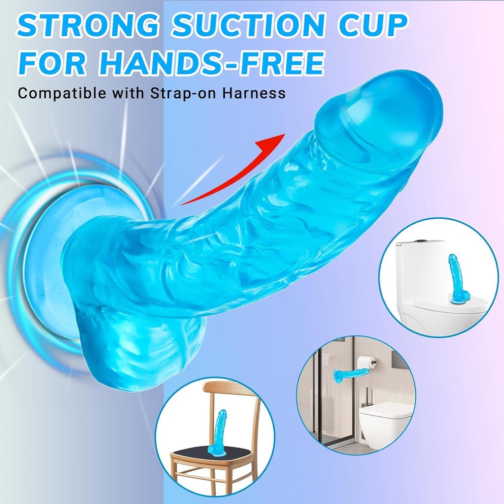Realistic Silicone Dildo 7 Inch Suction Cup Waterproof Blue