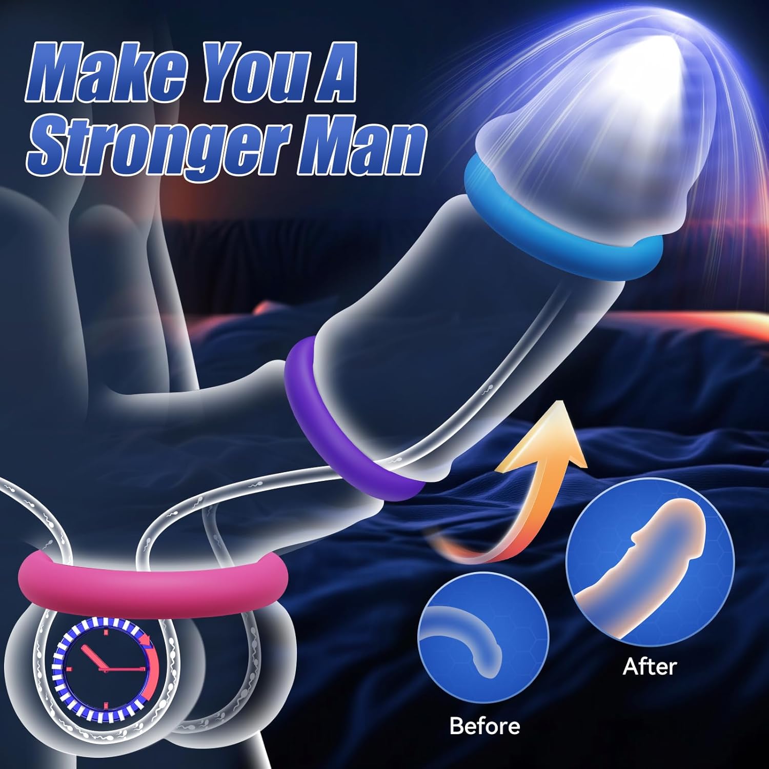 Cock Ring Male Sex Toy - Colored Penis Ring 85kg Tension Silicone Cock Ring Couples Sex Toys Kit with 3 Pcs Different Sizes for Penis Stretcher Enlarger Long Lasting, Adult Sex Toys for Men or Couples