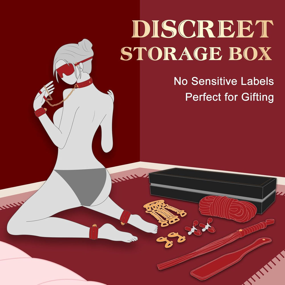 Premium Restraint Kit Adjustable Cuffs Blindfold Set Red 10P