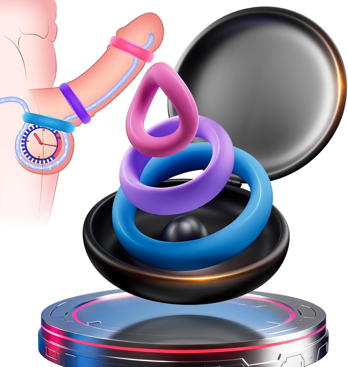 Cock Ring Male Sex Toy - Colored Penis Ring 85kg Tension Silicone Cock Ring Couples Sex Toys Kit with 3 Pcs Different Sizes for Penis Stretcher Enlarger Long Lasting, Adult Sex Toys for Men or Couples