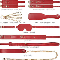 Premium Restraint Kit Adjustable Cuffs Blindfold Set Red 10P