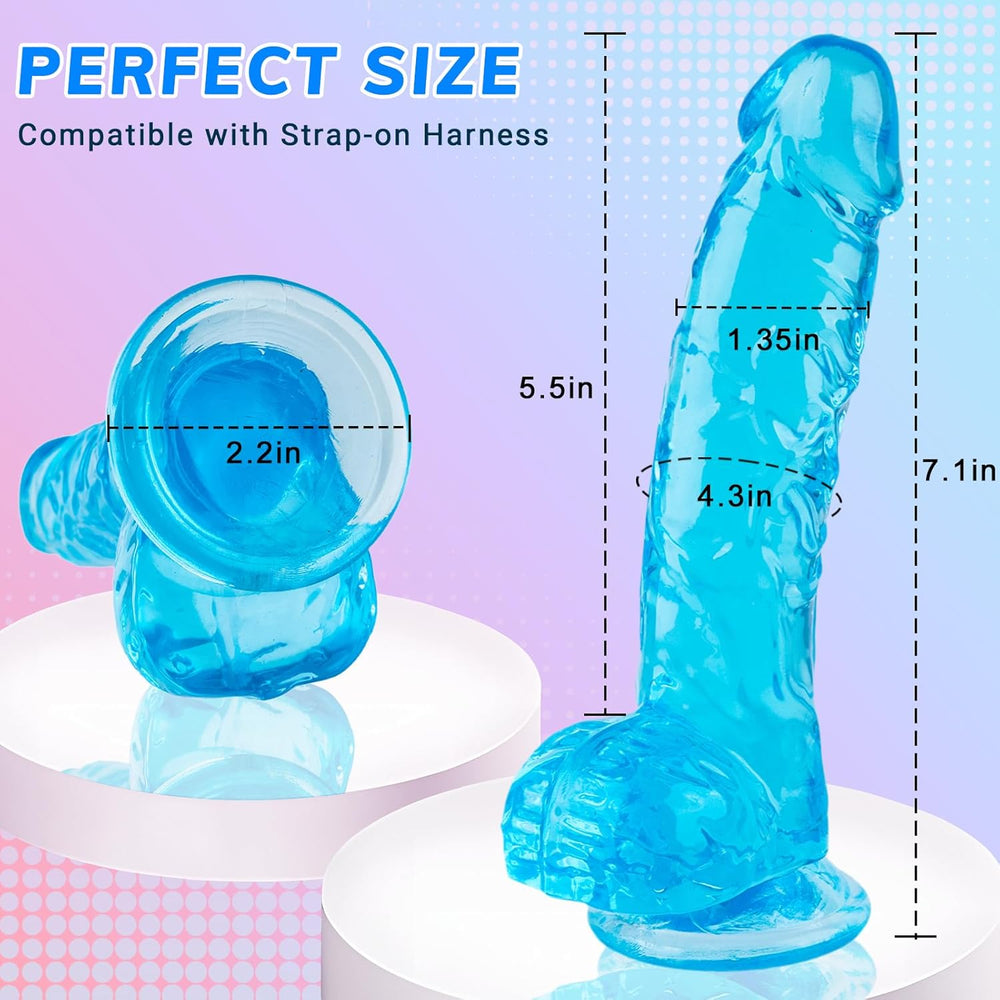 Realistic Silicone Dildo 7 Inch Suction Cup Waterproof Blue