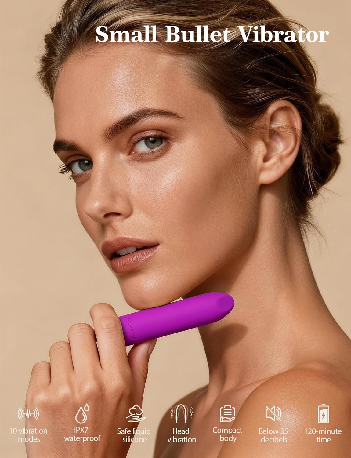 Small Bullet Vibrator for Women: Waterproof Mini Clit Vibrator with 10 Modes, Full Silicone Vibrating Finger Massager for G Spot Nipple, Female Rechargeable Lipstick Vibe Sex Toy, Purple