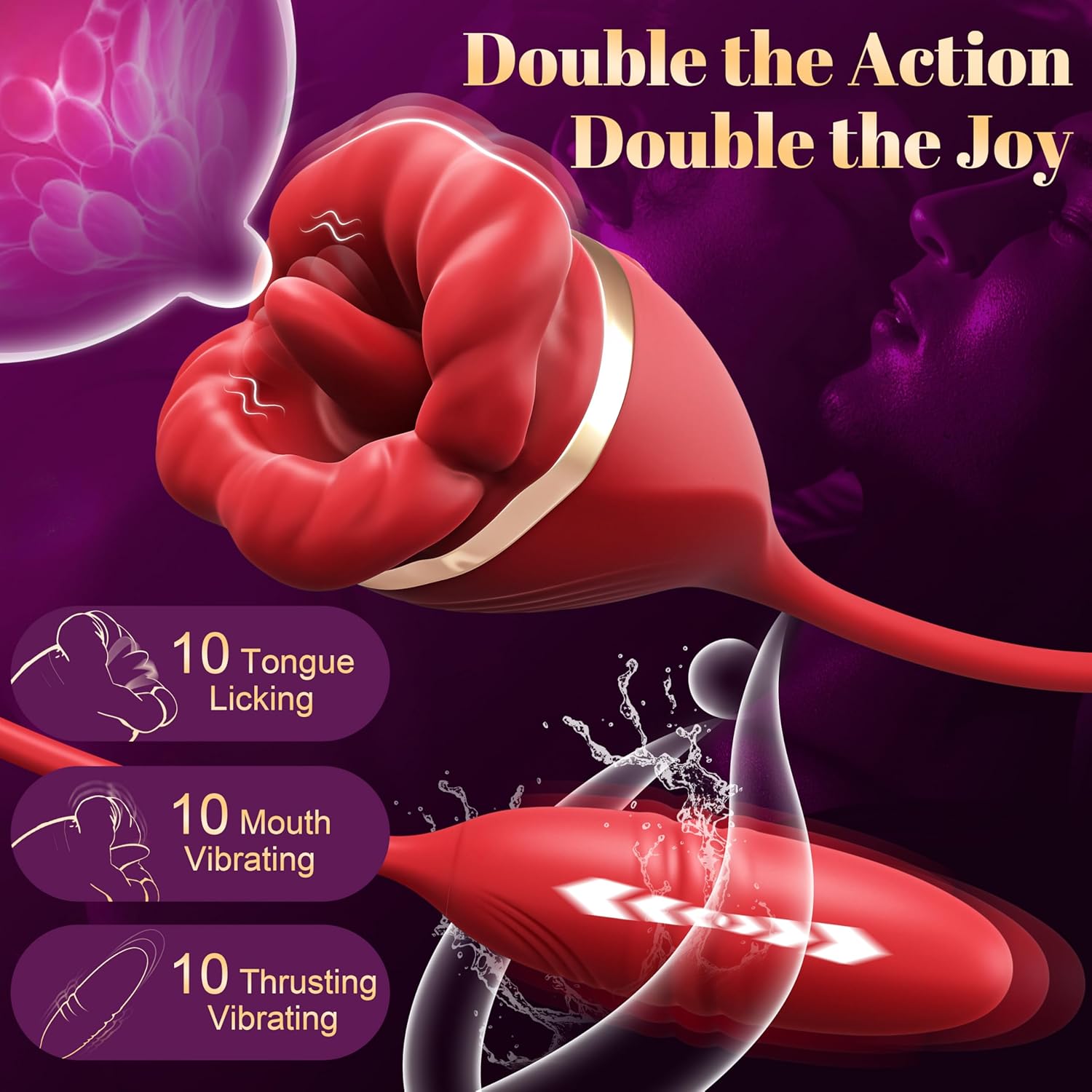 JOINLOVE Rose Toy Dildo Sex Toys for Women, 3-in-1 Clitoral Vibrator with 10 Modes - Mouth & Thrusting Vibration, Anal Dildos Couple Adult Sex Toys & Games, G-Spot Clitoris Nipple Anal Toy